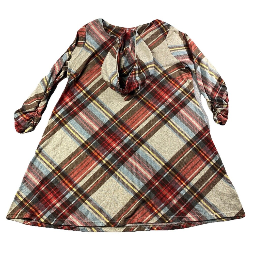 Madison Leigh Women Multicolor Knit  Plaid Long Slv Dress Scarf Attached Sz 16W